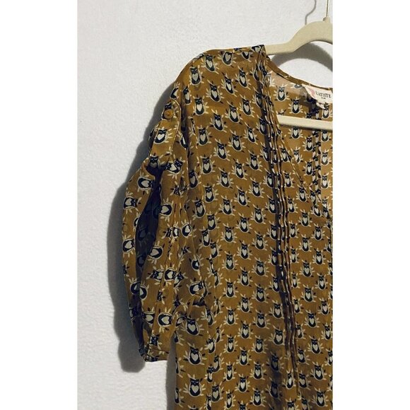 Latiste by Amy Top Womens Medium Allover Cat Print Pleated Button Front Sheer - Picture 4 of 6